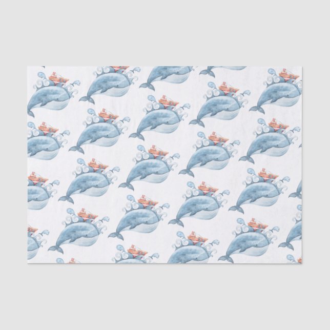 Papier Mousseline Aquarelle de baleine bleue (Recto)
