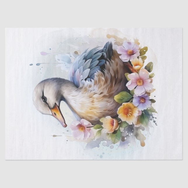 Papier Mousseline Aquarelle de canard à fleurs (Recto)