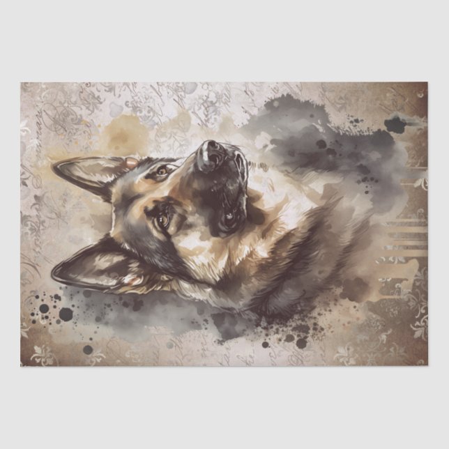 Papier Mousseline Aquarelle de chien berger allemand (Recto)