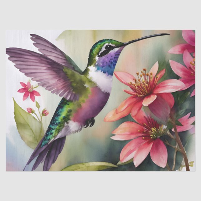 Papier Mousseline Aquarelle de colibri Art Floral (Recto)