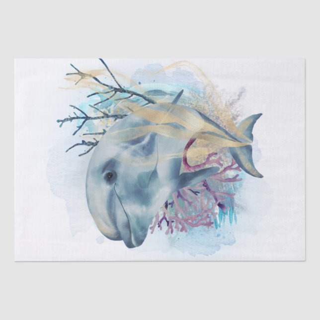 Papier Mousseline Aquarelle de dauphin mignonne (Recto)