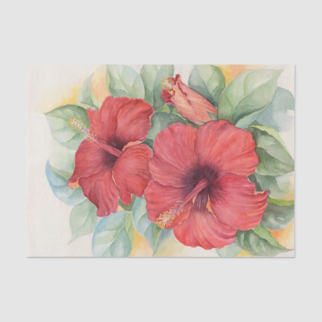 Papier Mousseline Aquarelle de découpage de l'Hibiscus rouge floral (Recto)