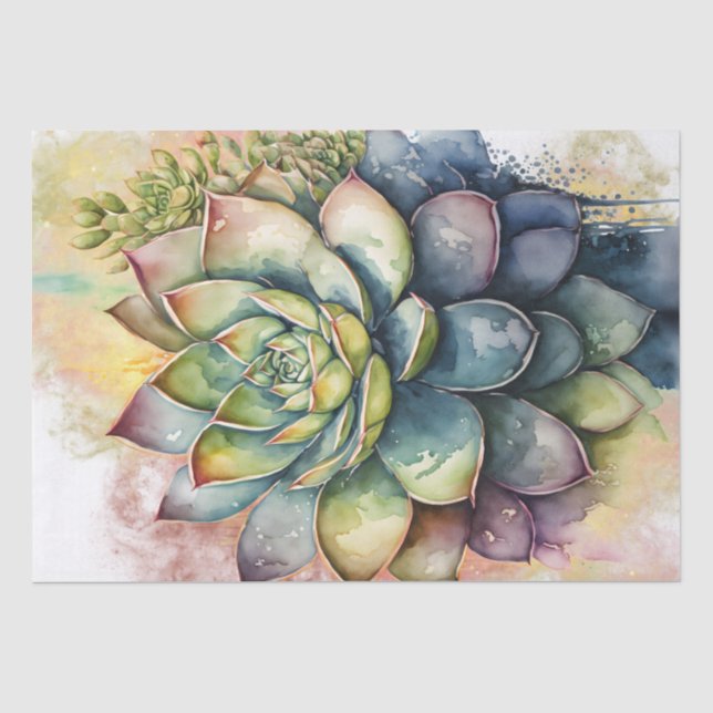 Papier Mousseline Aquarelle de découpage florale Plante Succulente (Recto)