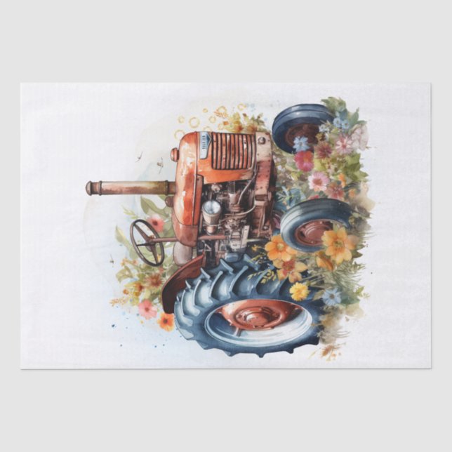 Papier Mousseline Aquarelle de ferme de tracteur (Recto)