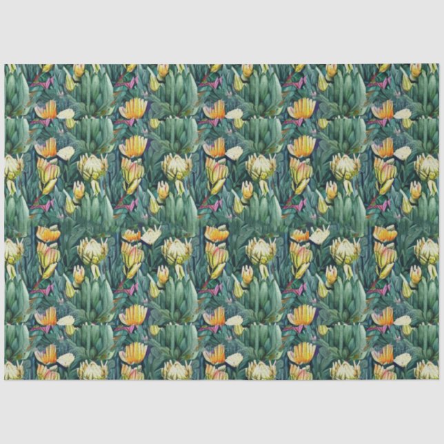 Papier Mousseline Aquarelle de fleur de roi Protea ancienne botaniqu (Recto)