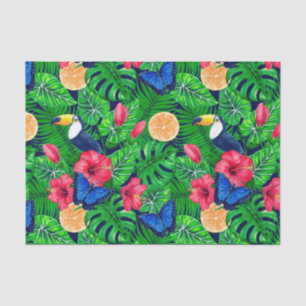 Papier Mousseline Aquarelle de jardin toucan et tropical