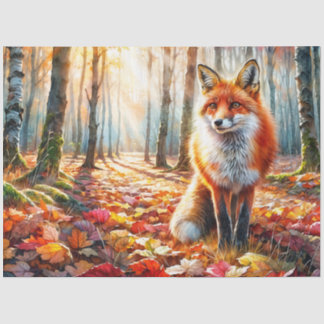 Papier Mousseline Aquarelle de la forêt d'automne renard