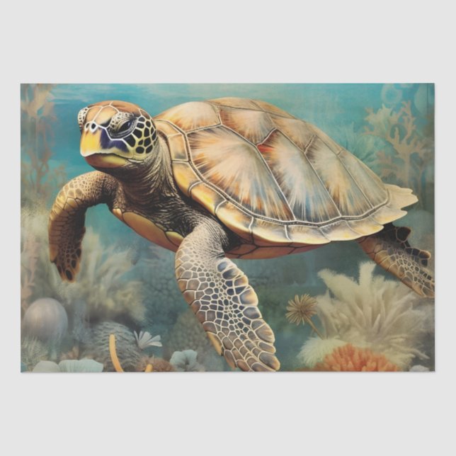 Papier Mousseline Aquarelle de la tortue marine (Recto)