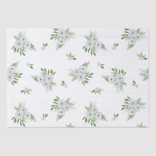 Papier Mousseline Aquarelle de l'anémone et de l'épicéa motif tissu (Recto)