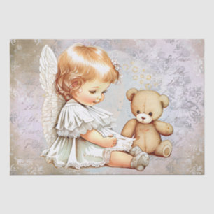 Papier Mousseline Aquarelle de l'ange bébé et de l'ours en peluche