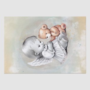 Papier Mousseline Aquarelle de l'ange bébé et de l'ours en peluche