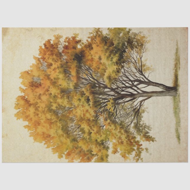 Papier Mousseline Aquarelle de l'arbre de saison d'automne (Recto)