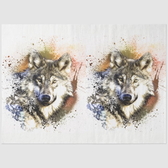 Papier Mousseline Aquarelle de loup de forêt 20x30 (Recto)