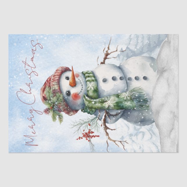 Papier Mousseline Aquarelle de neige Noël d'hiver (Recto)