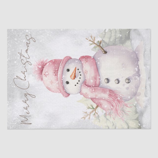Papier Mousseline Aquarelle de neige rose Noël d'hiver (Recto)