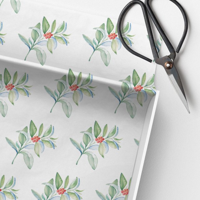 Papier Mousseline Aquarelle de Noël Magenta (Christmas tissue paper for gifts, favors & decoupage. Unique watercolor art by Victoria Grigaliunas)