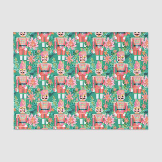 Papier Mousseline Aquarelle de Noël Pink Green Nutcracker (Recto)
