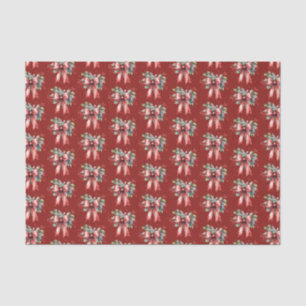 Papier Mousseline Aquarelle de Noël Rouge Bow Holly Motif