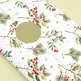 Papier Mousseline Aquarelle de Noël Vert Rouge Holly