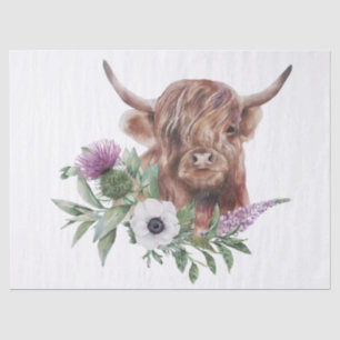 Papier Mousseline Aquarelle de vache à hautes terres florales