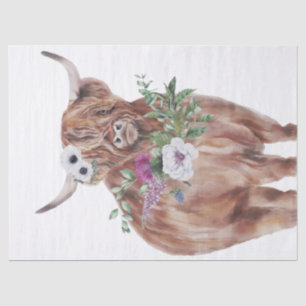 Papier Mousseline Aquarelle de vache à hautes terres florales