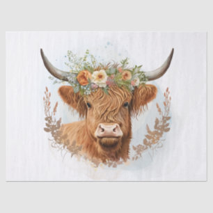 Papier Mousseline Aquarelle de vache à hautes terres florales