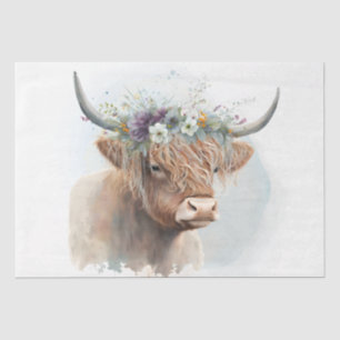 Papier Mousseline Aquarelle de vache à hautes terres florales