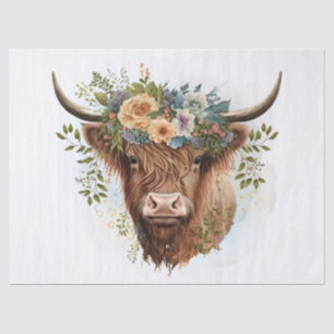 Papier Mousseline Aquarelle de vache à hautes terres florales