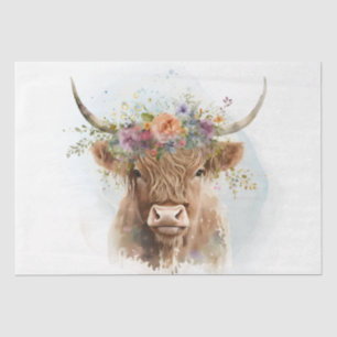 Papier Mousseline Aquarelle de vache à hautes terres florales