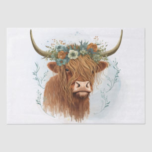 Papier Mousseline Aquarelle de vache à hautes terres florales