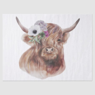 Papier Mousseline Aquarelle de vache à hautes terres florales
