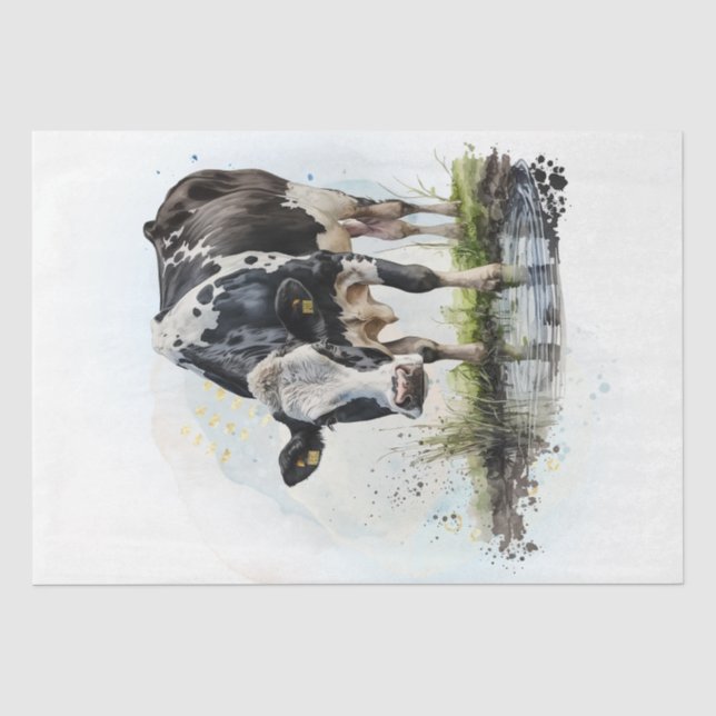 Papier Mousseline Aquarelle de vache laitière de ferme (Recto)