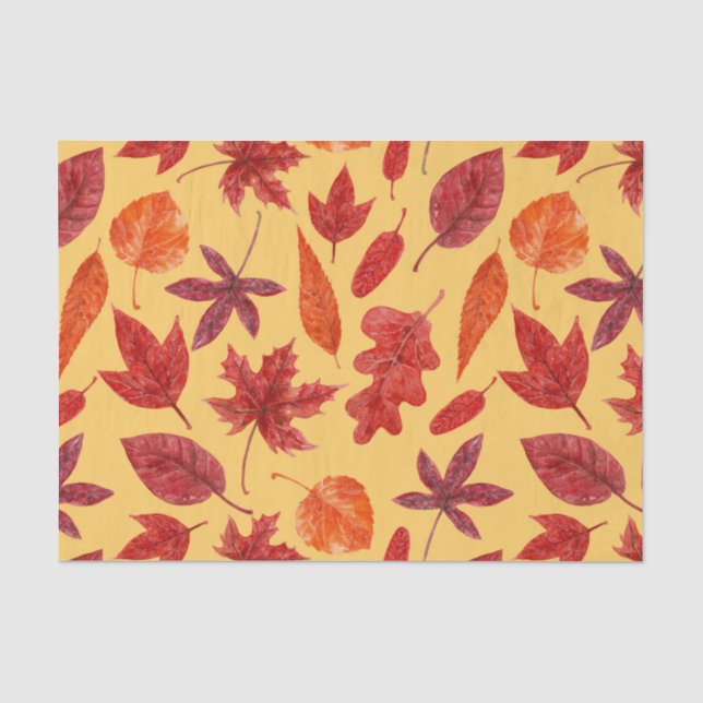 Papier Mousseline Aquarelle des feuilles rouges (Recto)