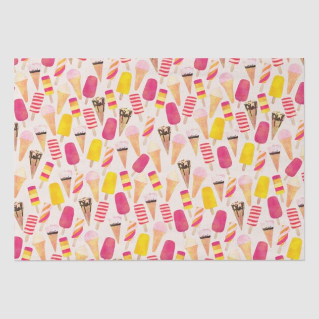 Papier Mousseline Aquarelle douce été crème glacée (Recto)