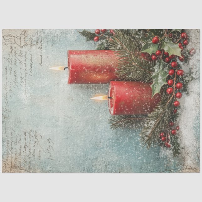 Papier Mousseline Aquarelle douillette Noël bougies rouges saint bai (Recto)