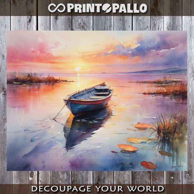 Papier Mousseline Aquarelle du bateau à rames abandonné à l'aube (Créateur téléchargé)