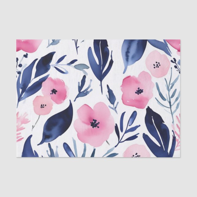 Papier Mousseline Aquarelle dynamique rose et marine (Recto)