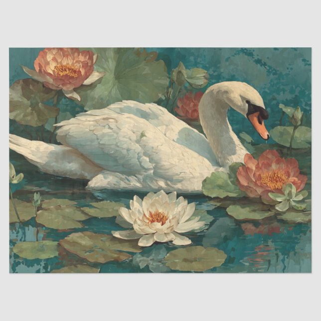 Papier Mousseline Aquarelle Élégance romantique "Cygne du lac" Décou (Recto)