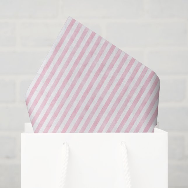 Papier Mousseline Aquarelle en bandes rose et blanche (Sac cadeau)