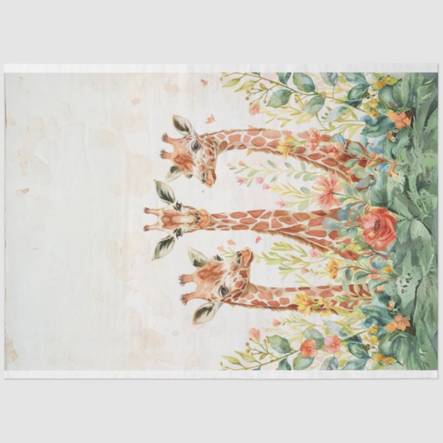 Papier Mousseline Aquarelle en papier décolpage 3 girafes (Recto)