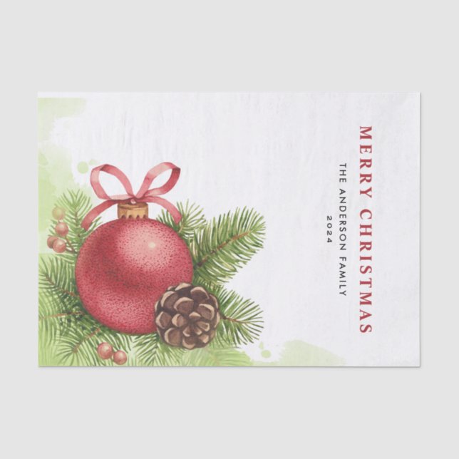 Papier Mousseline Aquarelle Festif Boule Rouge Ornament Noël (Recto)