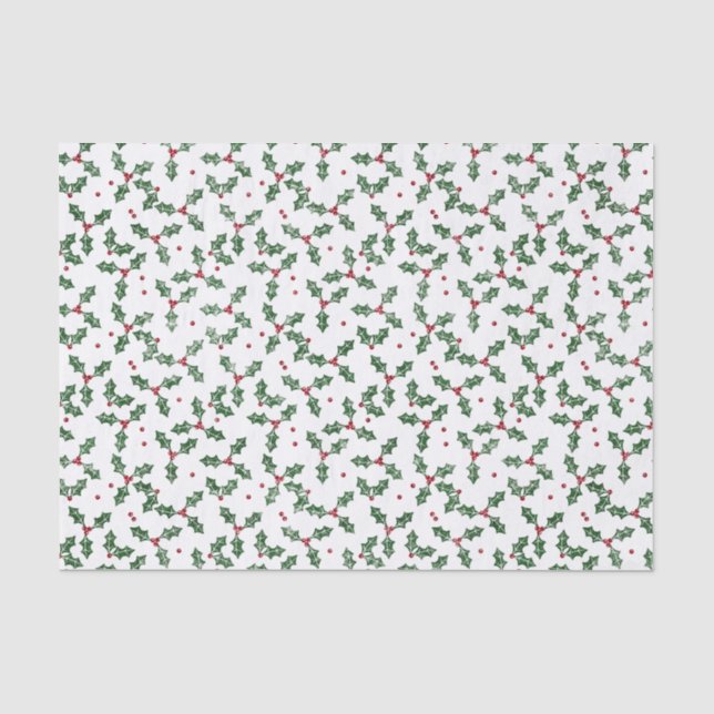 Papier Mousseline Aquarelle Festive Noël Holly (Recto)