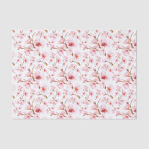 Papier Mousseline Aquarelle Fleur de Cerisier Rose Blanc Floral