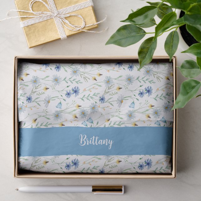 Papier Mousseline Aquarelle Fleur sauvage bleu (Cadeau)