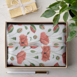Papier Mousseline Aquarelle Fleur Sauvage Coquelicot Rouge