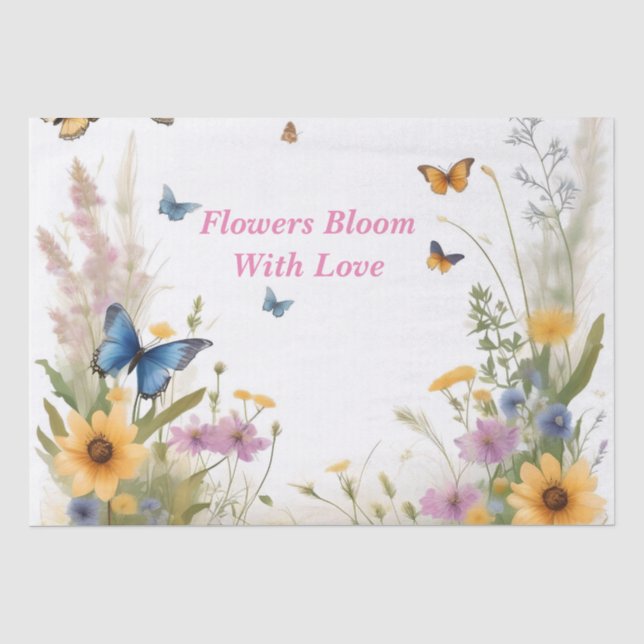 Papier Mousseline Aquarelle Fleur sauvage Gris Et Papillons, (Recto)