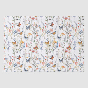 Papier Mousseline Aquarelle fleur sauvage papillon Emballage