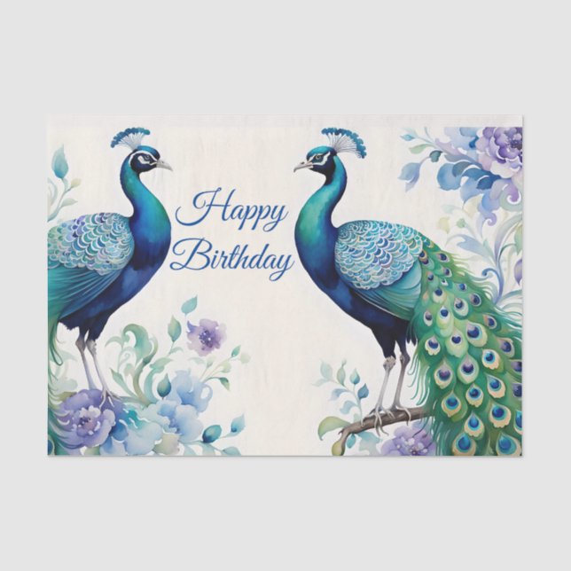 Papier Mousseline Aquarelle fleurie Peacock Anniversaire (Recto)