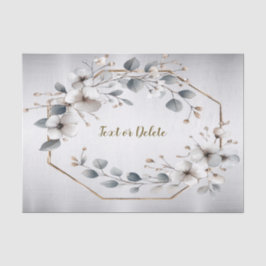 Papier Mousseline Aquarelle Fleurs blanches Cadre doré Argent Turquo