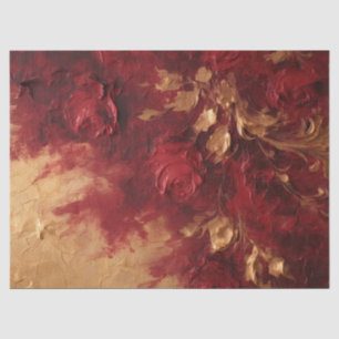 Papier Mousseline Aquarelle fleurs rouges profondes et faux feuilles